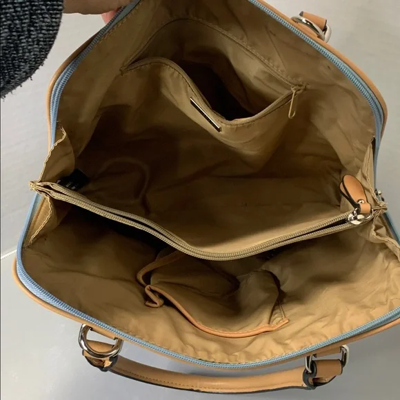 Giani Bernini Saffiano Dome Blue and Tan Satchel - Picture 3 of 7